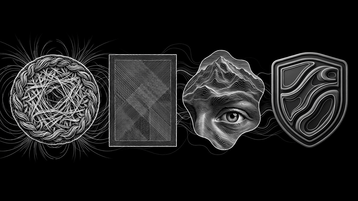 Four different types of custom patches displaying varying textures like embroidery, weaving, and rubber.