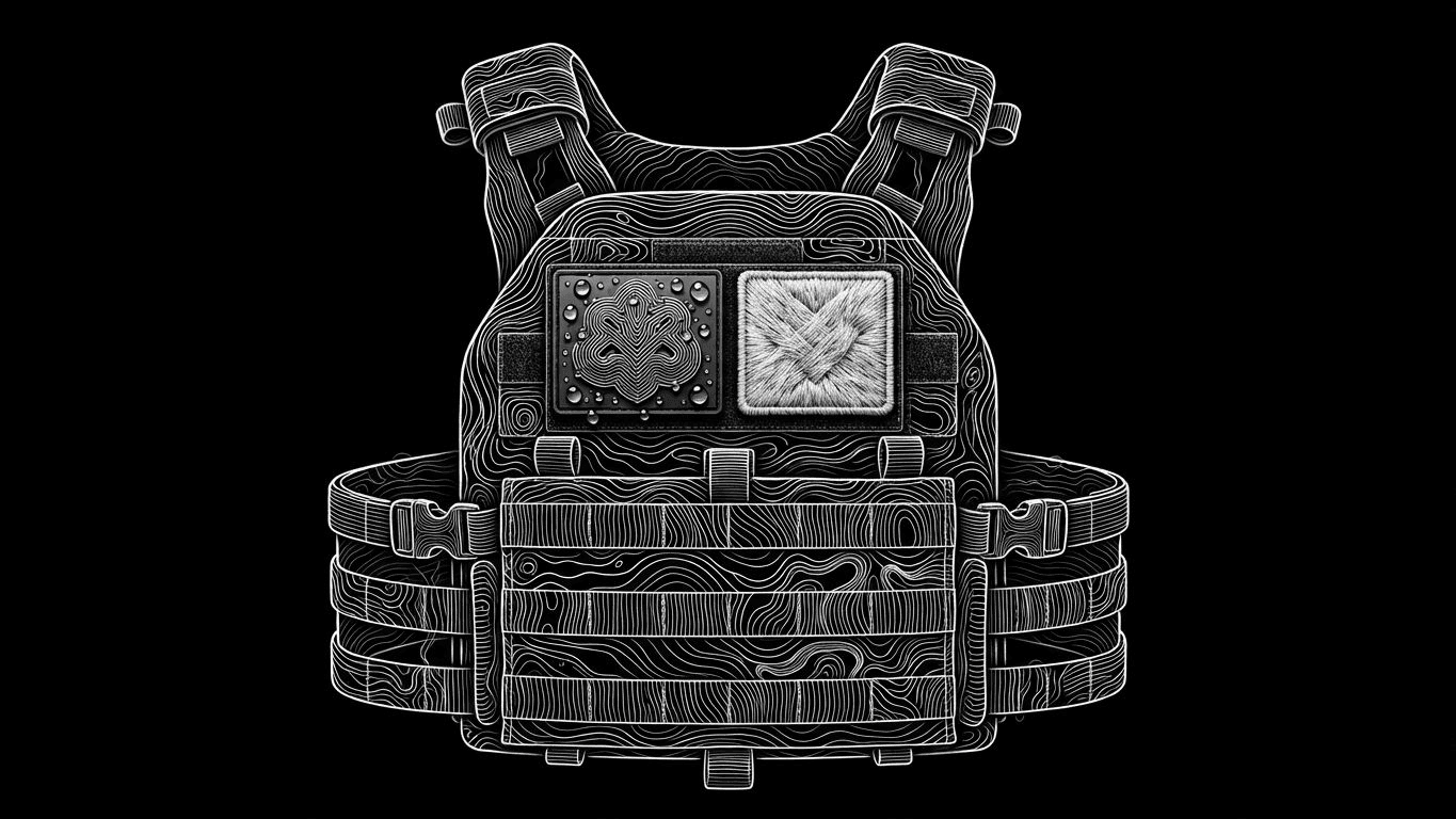 A side-by-side comparison of a 3D molded PVC patch and a textured embroidered patch on tactical fabric.
