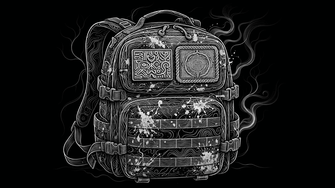 A comparison of a 3D rubber PVC patch and a stitched embroidered patch attached to a rugged tactical backpack.