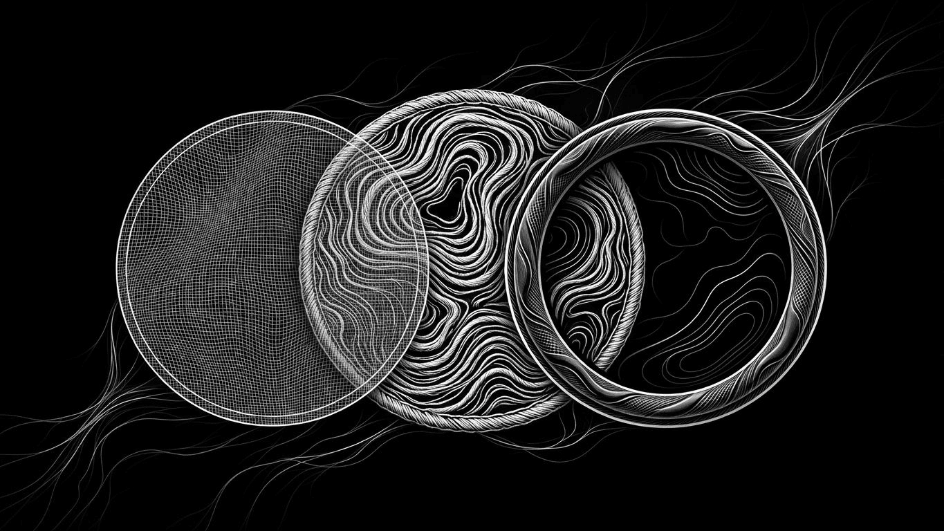 Three circular patches displaying different materials: embroidered thread, woven fabric, and molded PVC rubber.