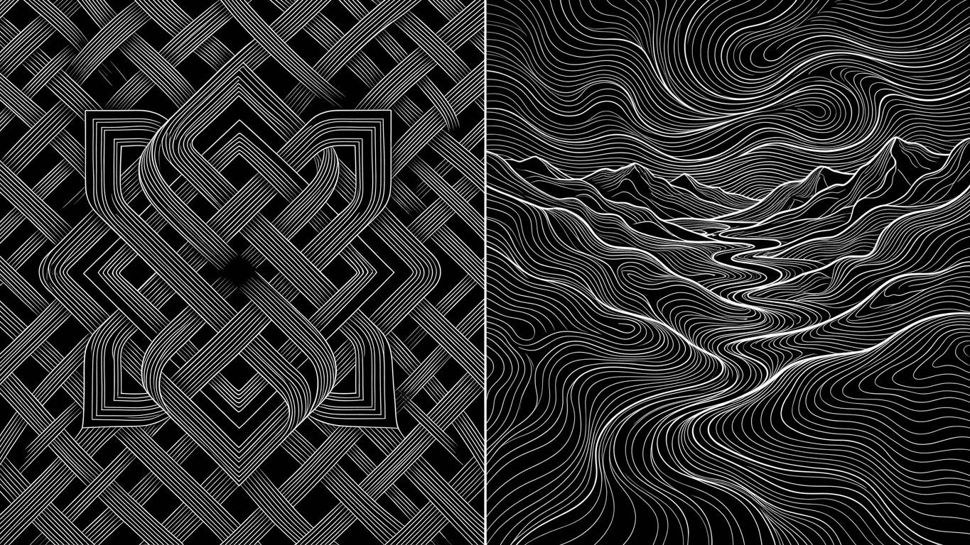 Side-by-side view of a woven thread grid and a smooth photographic printed fabric surface.