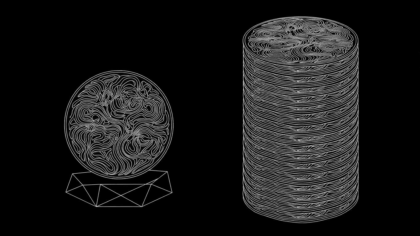 A single custom patch standing next to a large stack of patches to illustrate low minimum order quantities.